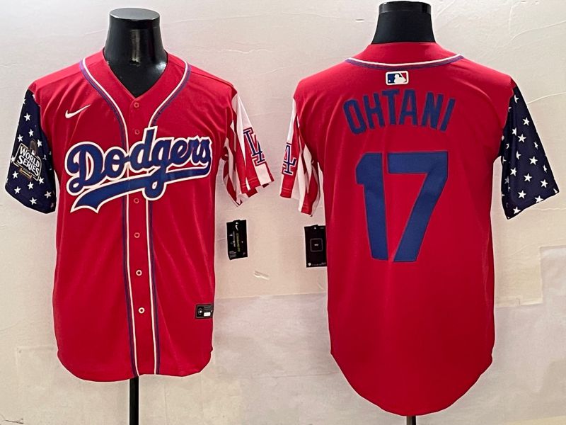Men Los Angeles Dodgers #17 Ohtani Red a generation of national flags Joint name 2025 Nike MLB Jersey style 18